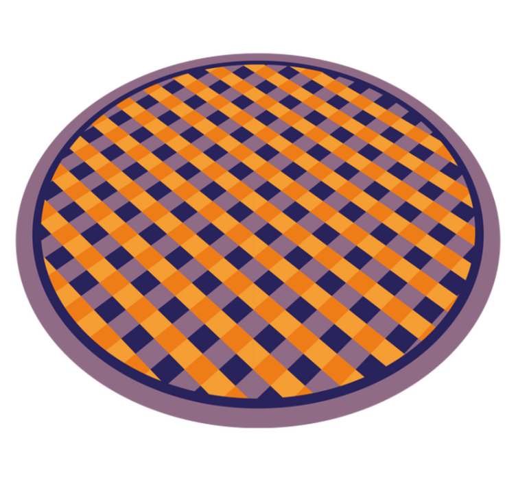 Alfombra vinilo redonda Cuadrados estampados naranjas y azules - TenVinilo