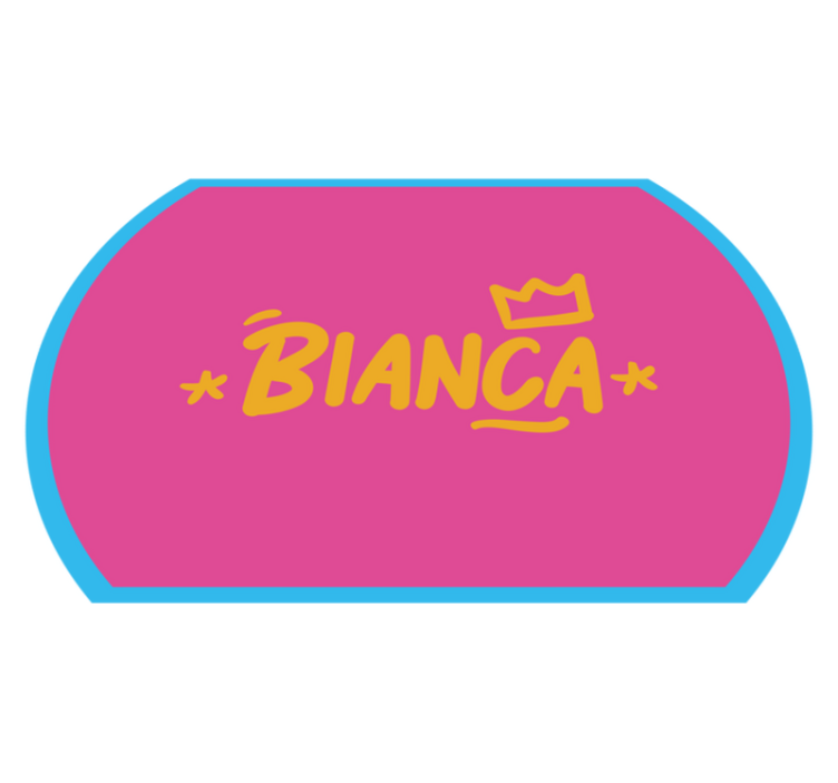 Alfombra vinílica personalizable con borde azul y nombre - TenVinilo