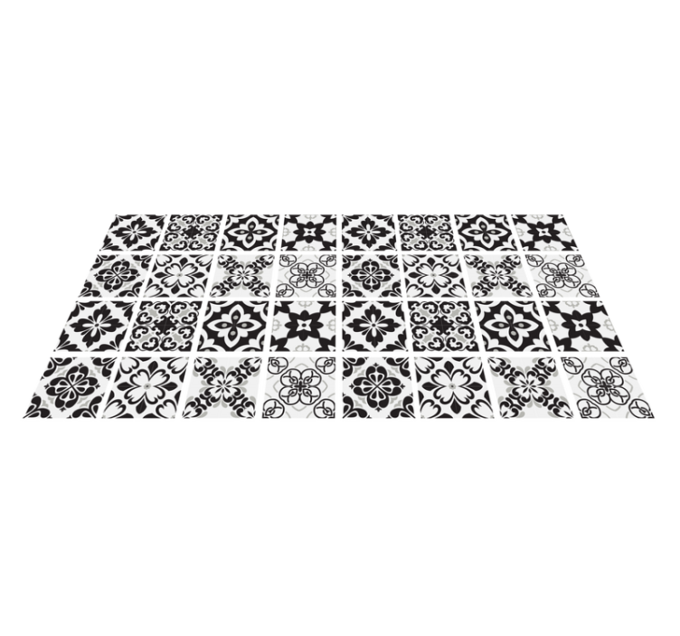Alfombra vinílica cocina azulejos negro y blanco - TenVinilo