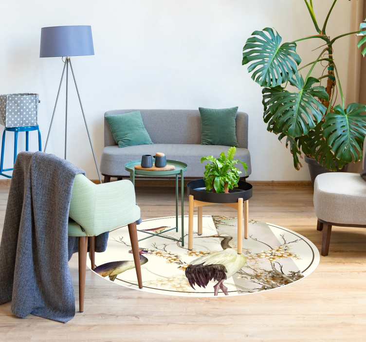 Alfombra vinilo ramitas y pájaros chinoiserie - TenVinilo