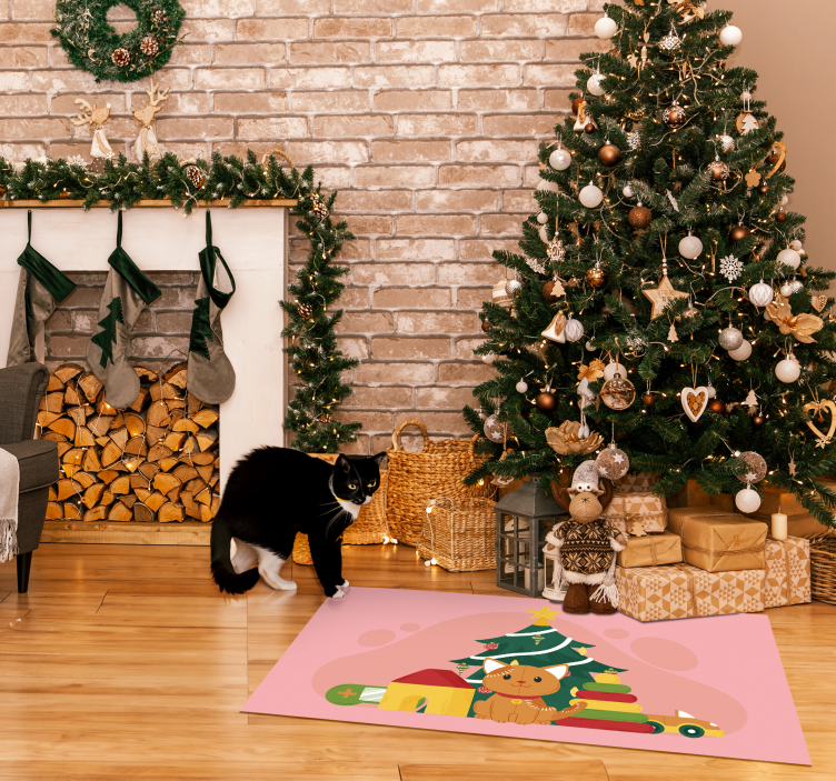 Alfombra de vinilo gato de Navidad - TenVinilo