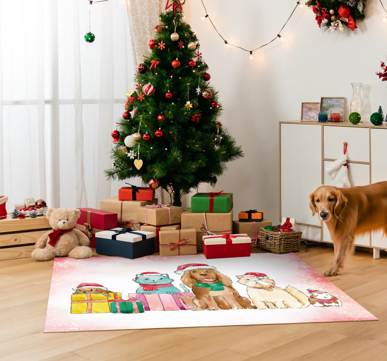 Alfombra de vinilo mascotas de Navidad - TenVinilo