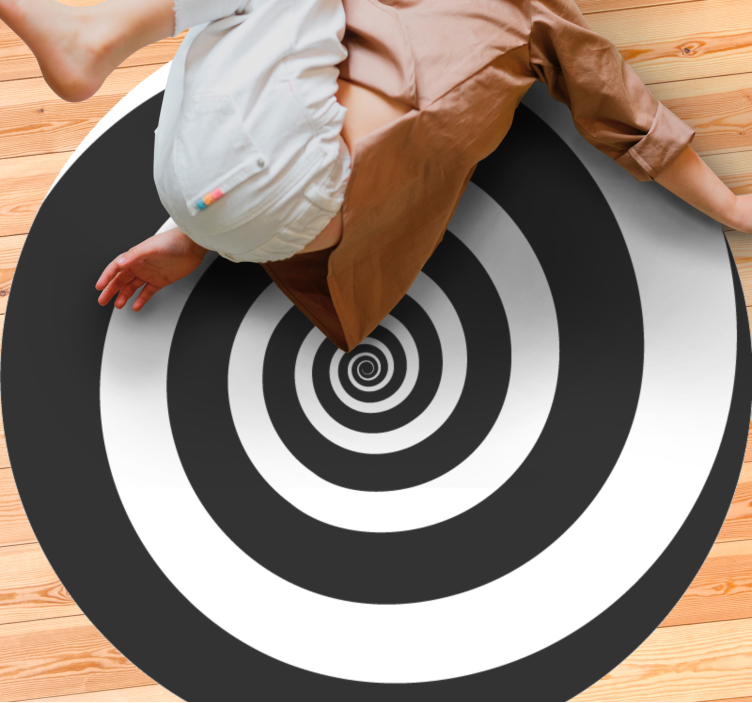 Alfombras vinílicas juvenils Espiral retro hipnótica en blanco y  - TenVinilo