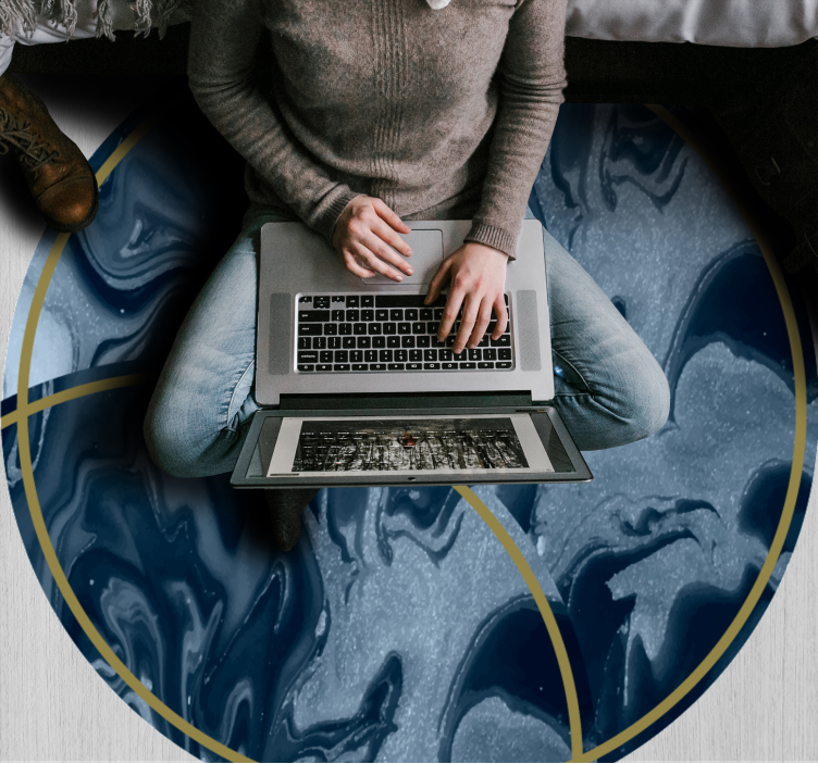 Alfombra vinílica redonda efecto mármol azul - TenVinilo