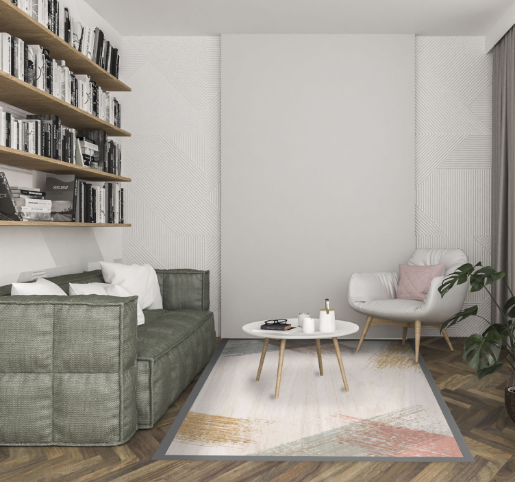 Alfombra vinílica beige madera trazos pintura - TenVinilo