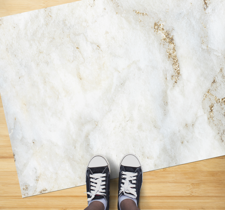 Alfombra vinílica textura piedra Mármol blanco y dorado - TenVinilo