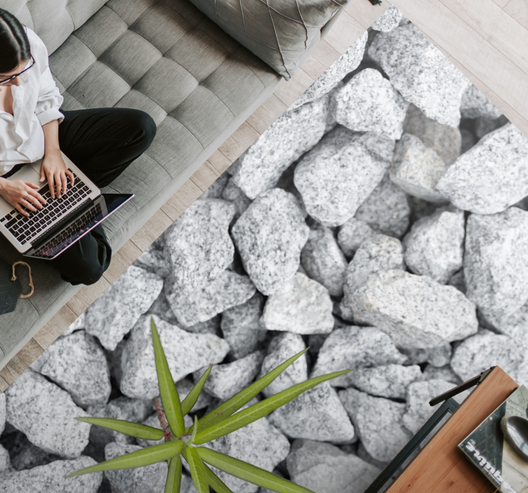 Alfombra vinilo con textura de piedra y planta - TenVinilo