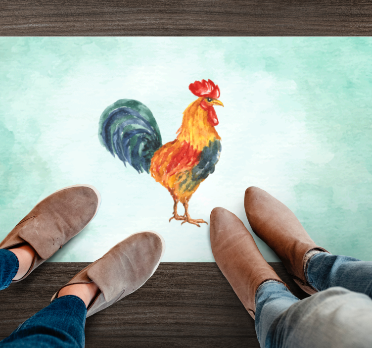 Alfombra vinílica animales ilustración de gallo en acuarela - TenVinilo