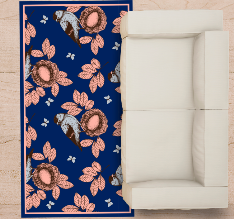 Alfombra vinílica animales motivo botánico de nido de pájaro - TenVinilo