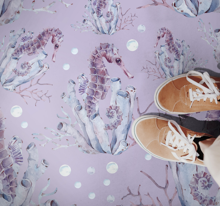 Alfombra vinílica baño diseño de coral de caballito de mar - TenVinilo