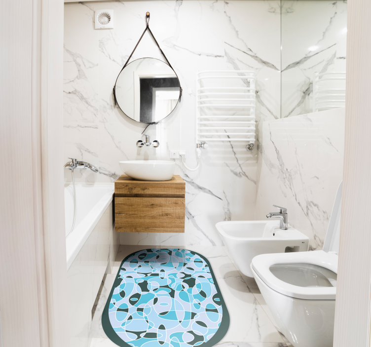 Alfombra vinilo baño ovalada azul - TenVinilo