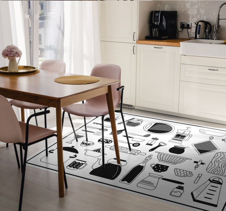 Alfombra vinilo cocina En blanco y negro - TenVinilo