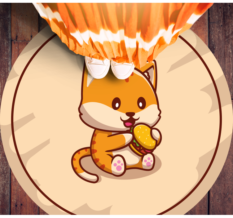 Alfombra vinilo cocina Lindo gato comiendo una hamburguesa - TenVinilo