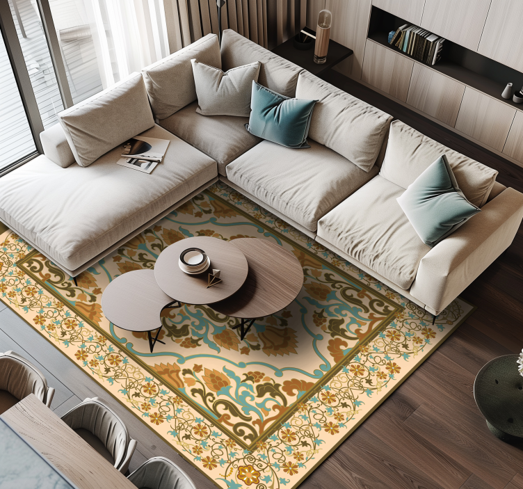 Alfombra vinílica comedor diseño mandala beige - TenVinilo