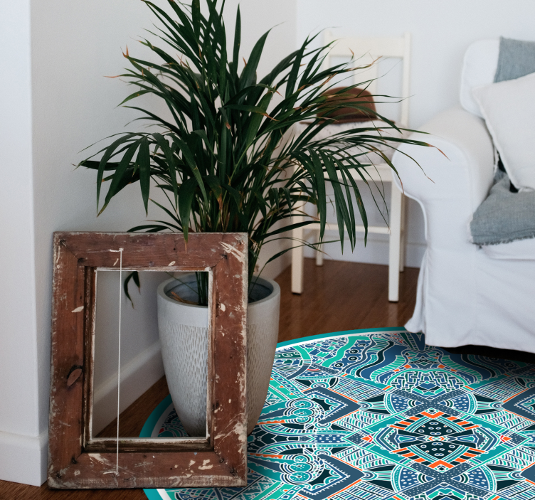 Alfombra de vinilo étnica redonda pluma - TenVinilo