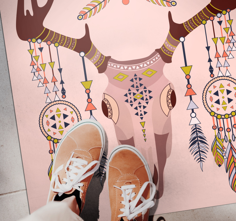 Alfombra vinílica étnica elegante motivo de cornamenta - TenVinilo