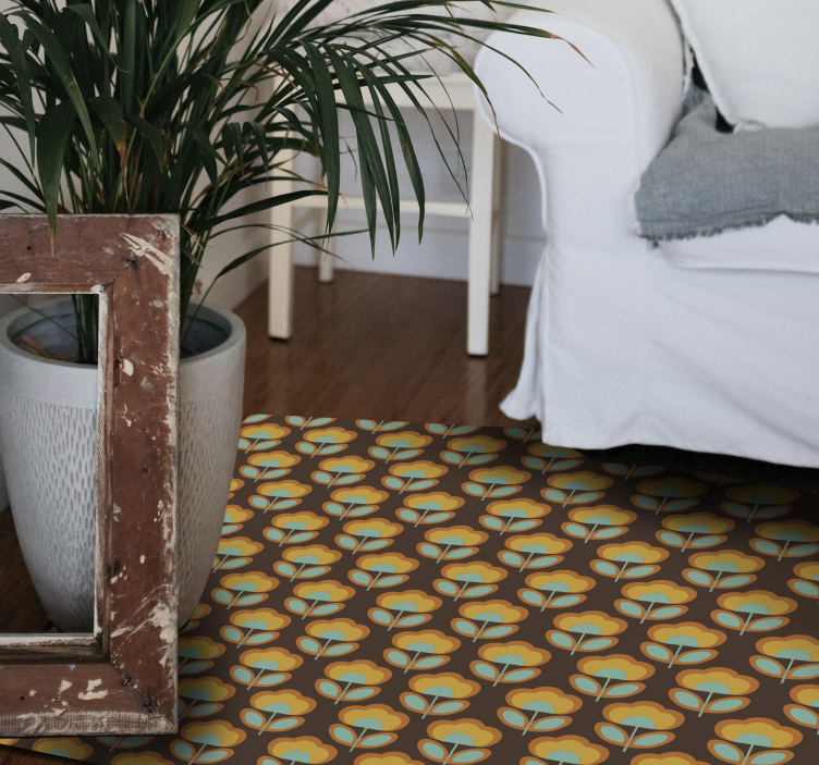 Alfombra vinílica flores diseño marrón vintage - TenVinilo