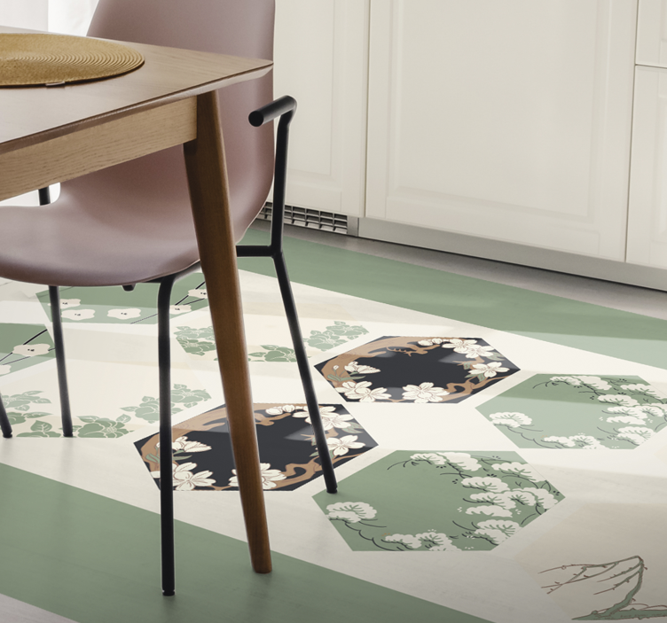 Alfombra vinílica flores hexágonos florales - TenVinilo