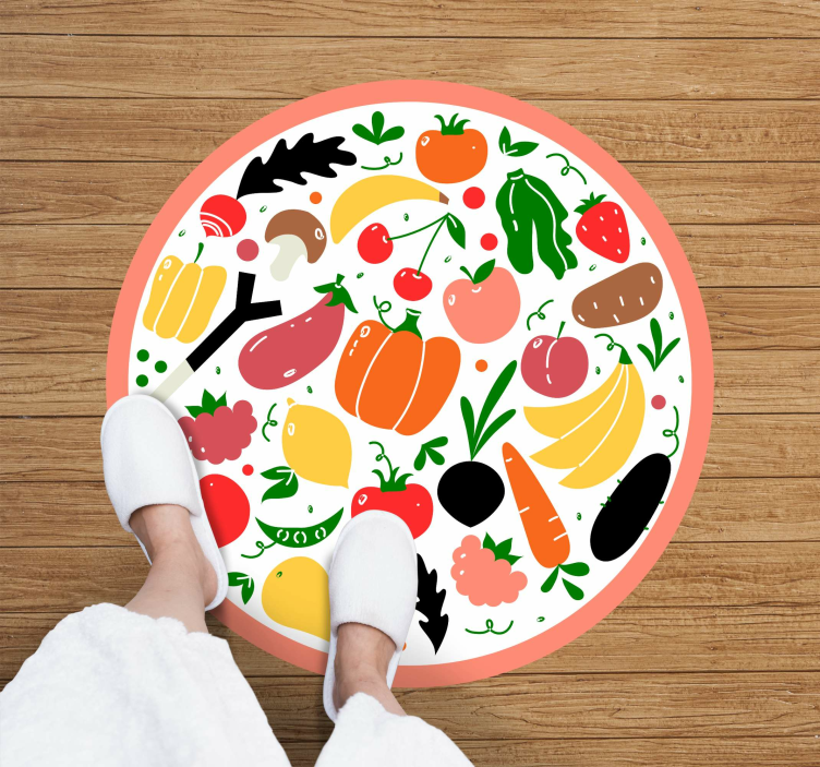 Alfombra vinílica flores motivo de frutas coloridas - TenVinilo