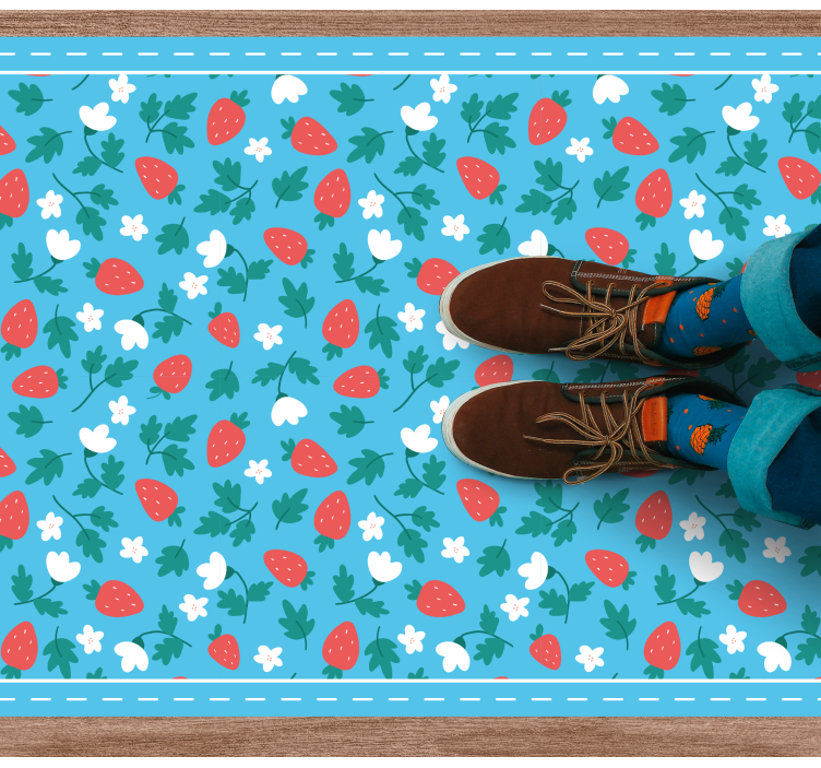 Alfombra vinílica cocina motivo floral de fresa - TenVinilo