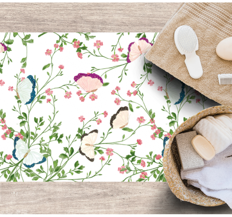 Alfombra vinílica flores patrón de mariposa - TenVinilo