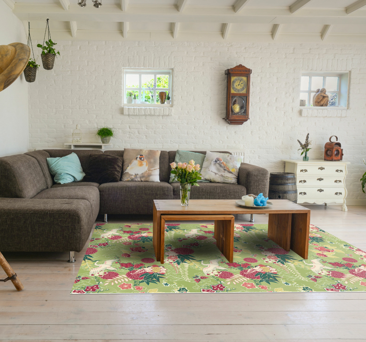 Alfombra vinilo flores seda oriental chinoiserie - TenVinilo