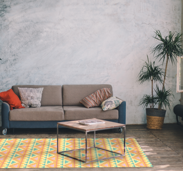 Alfombra vinílica geométrica decoración con motivos tribales - TenVinilo