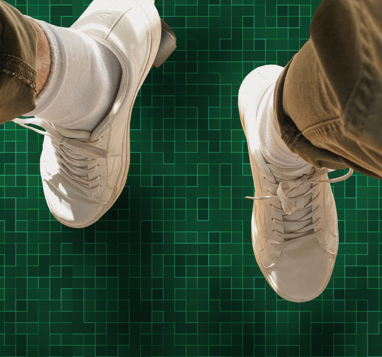 Alfombra vinílica geométrica patrón de cuadrícula verde - TenVinilo