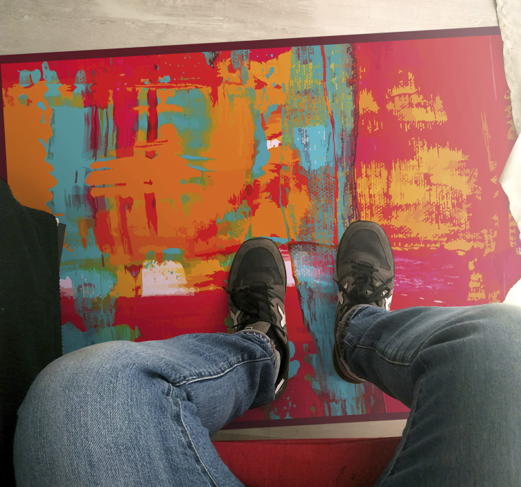 Alfombra vinílica geométrica pinceladas de pintura abstracta - TenVinilo