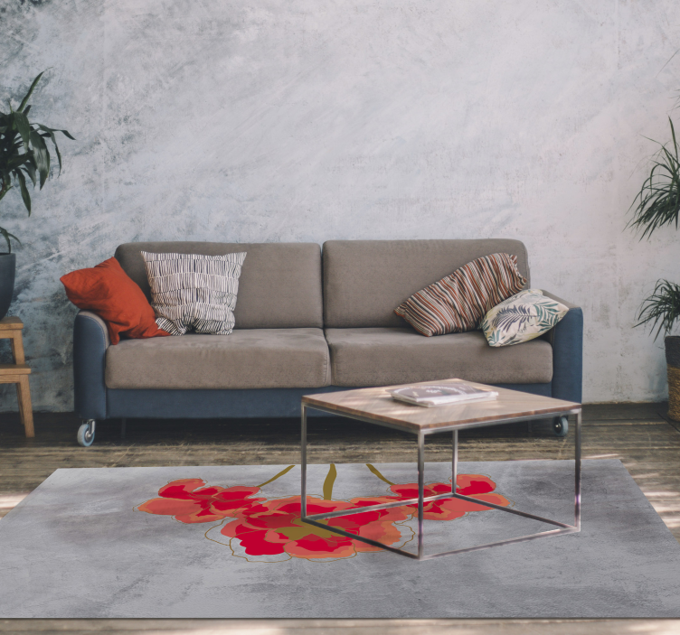 Alfombra vinilo gris con amapola dibujada - TenVinilo