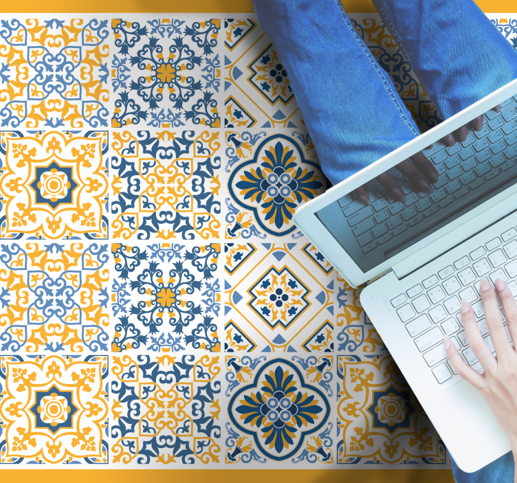 Alfombra vinílica hidráulica arreglos de mosaicos vibrantes - TenVinilo