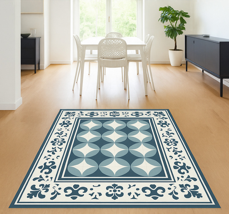 Alfombra vinílica hidráulica motivo azul y blanco - TenVinilo