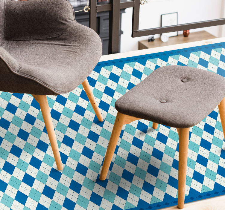 Alfombra vinílica hidráulica patrón de cuadros azules - TenVinilo