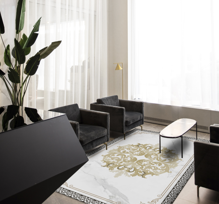 Alfombra vinílica imitación mármol elegante floritura dorada - TenVinilo