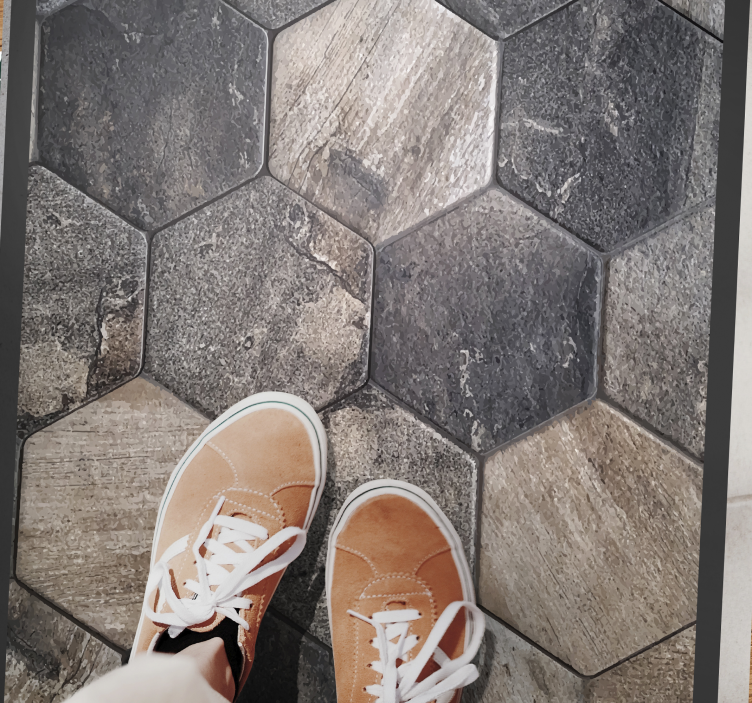 Alfombra vinílica imitación piedra motivo gris hexagonal - TenVinilo