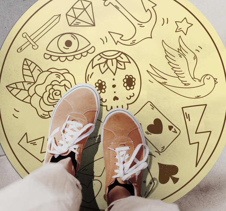 Alfombra vinílica juvenil símbolos de tatuajes - TenVinilo