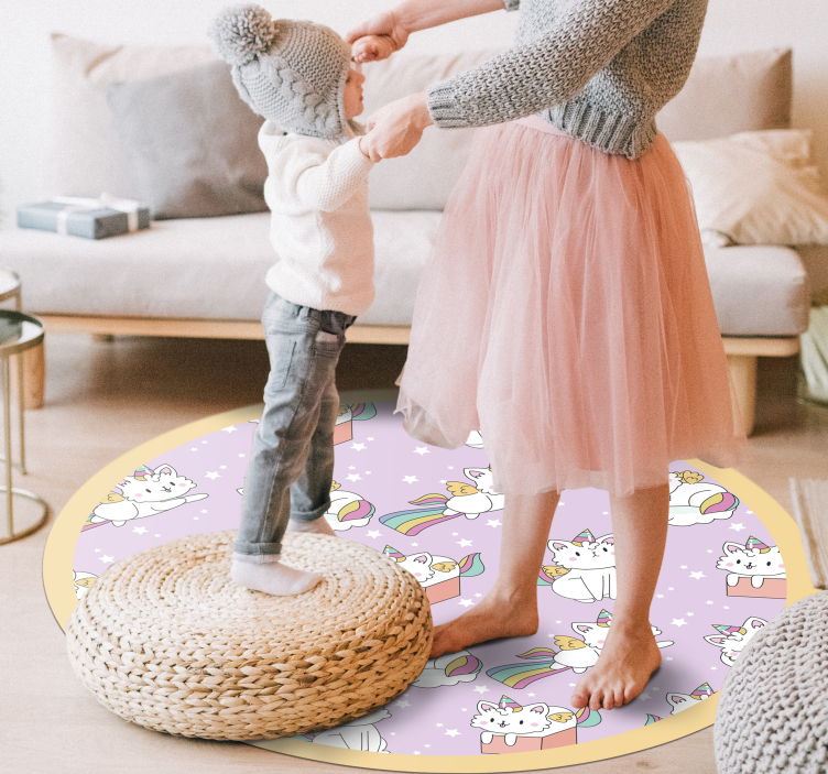 Alfombra vinílica infantil aventura del gato unicornio - TenVinilo