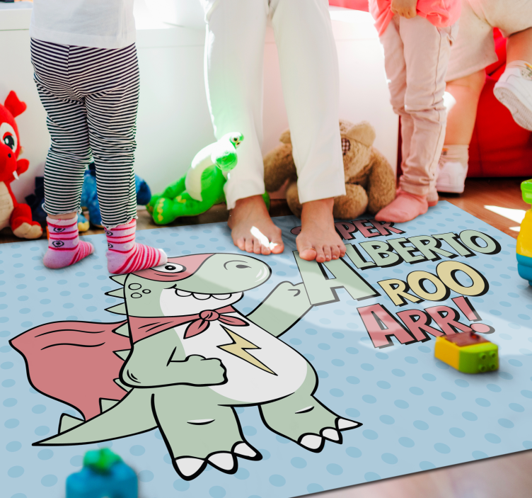 Alfombra vinílica infantil dinosaurio superhéroe - TenVinilo
