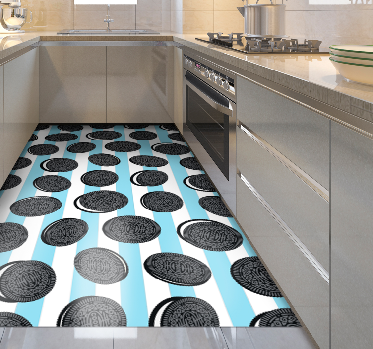 Alfombra de vinilo para cocina patrón de rayas de oreo - TenVinilo