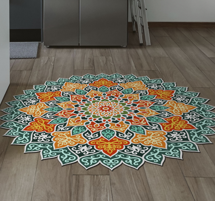 Alfombra vinílica mandala diseño de círculo radiante - TenVinilo