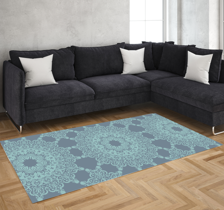Alfombra vinílica mandala elegante patrón azul - TenVinilo