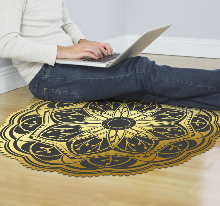 Alfombra vinílica mandala floral efecto dorado - TenVinilo
