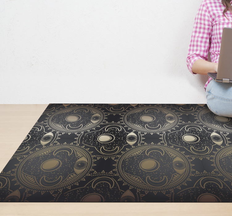 Alfombra vinílica mandala motivo negro celestial - TenVinilo