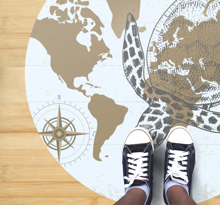 Alfombra vinílica mapamundi mapa de la brújula de la tortuga - TenVinilo