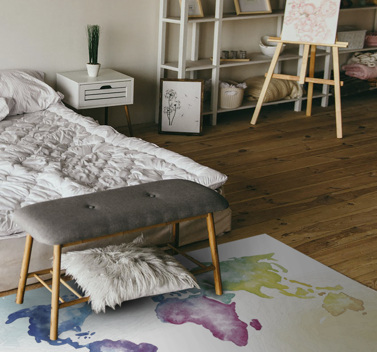 Alfombra vinílica mapamundi mapa global vibrante - TenVinilo
