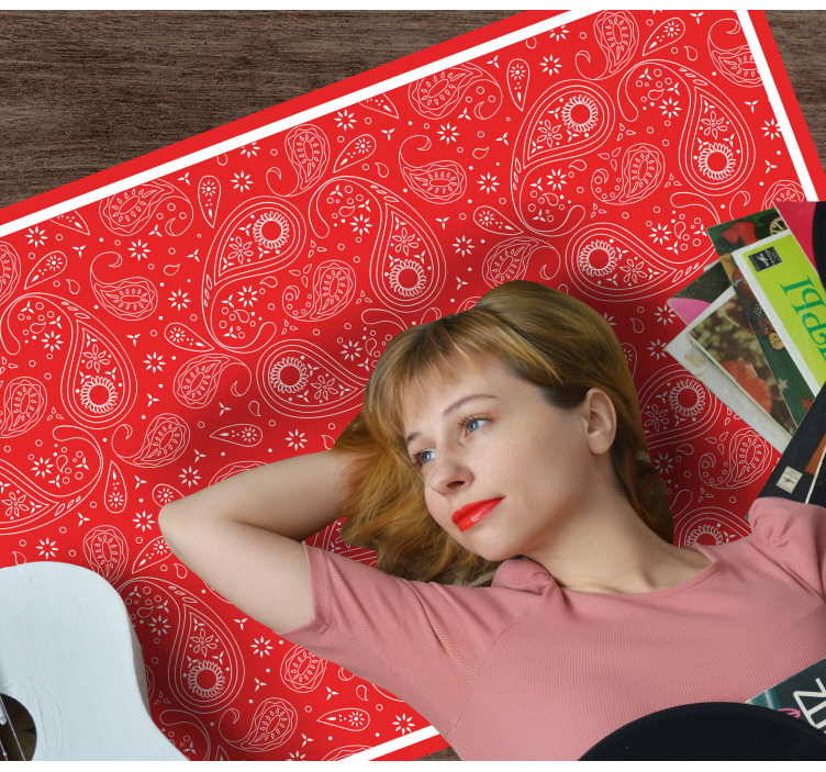 Alfombra vinílica mapamundi patrón paisley rojo - TenVinilo