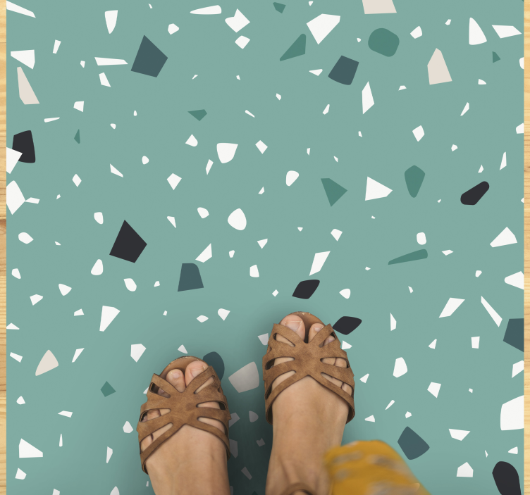 Alfombra vinílica imitación piedra estilo terrazo verde - TenVinilo