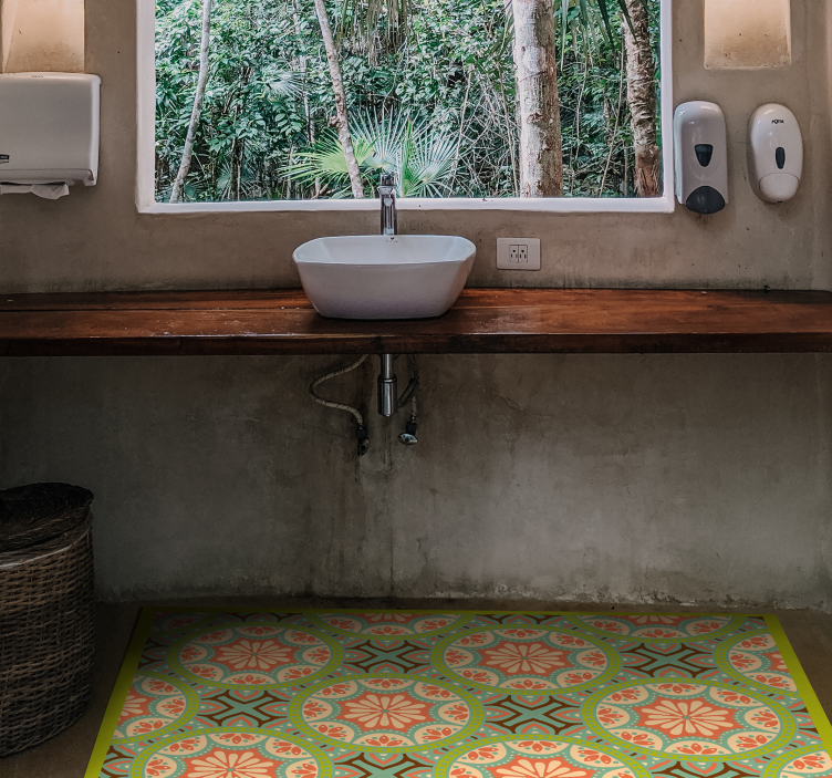 Alfombra vinílica baño mosaico persa verde - TenVinilo