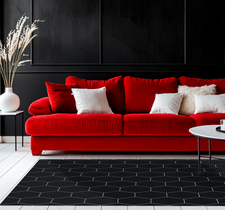 Alfombra vinílica negra mosaico hexagonal - TenVinilo