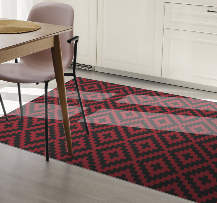 Alfombra vinílica comedor geometría con patrón rojo - TenVinilo